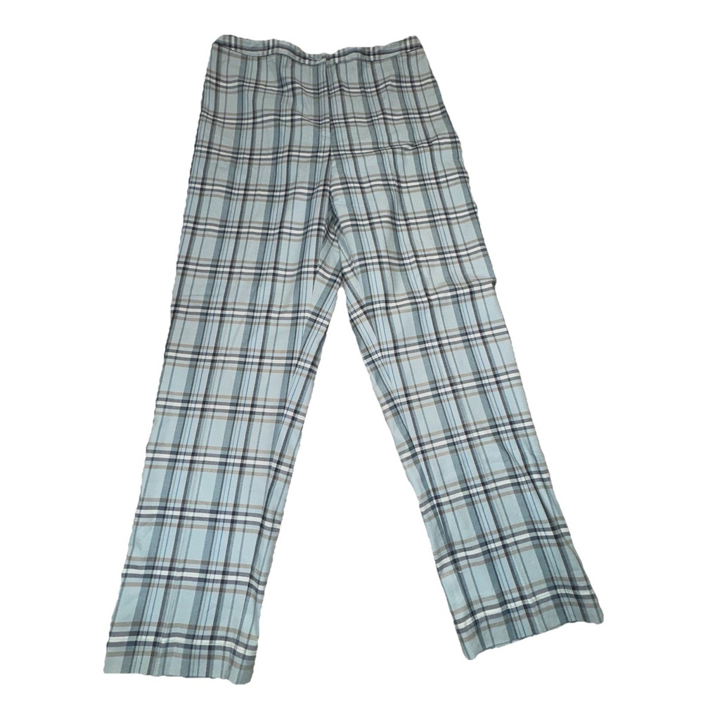 Eddie Bauer Women's 14 Tall 34 X 30 Blue Plaid Slacks Pants High Rise Golf Prep
